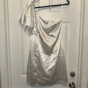 Lulus Love the Applause White Satin One-Shoulder Mini Dress